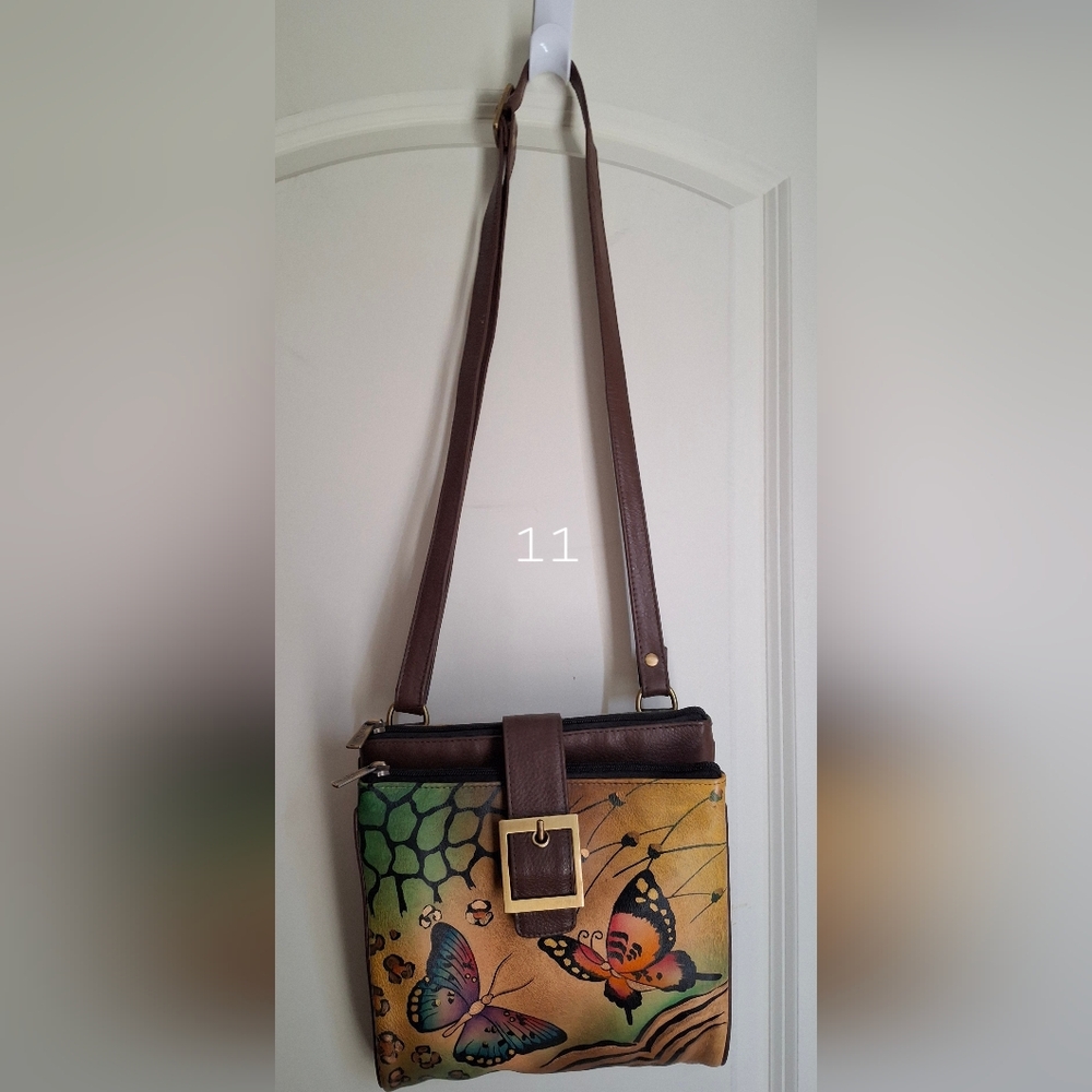 Anushka Butterfly Animal Print Hand Printing Leather Organizer Crossbody Bag